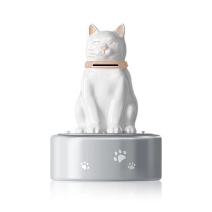 white cat urn